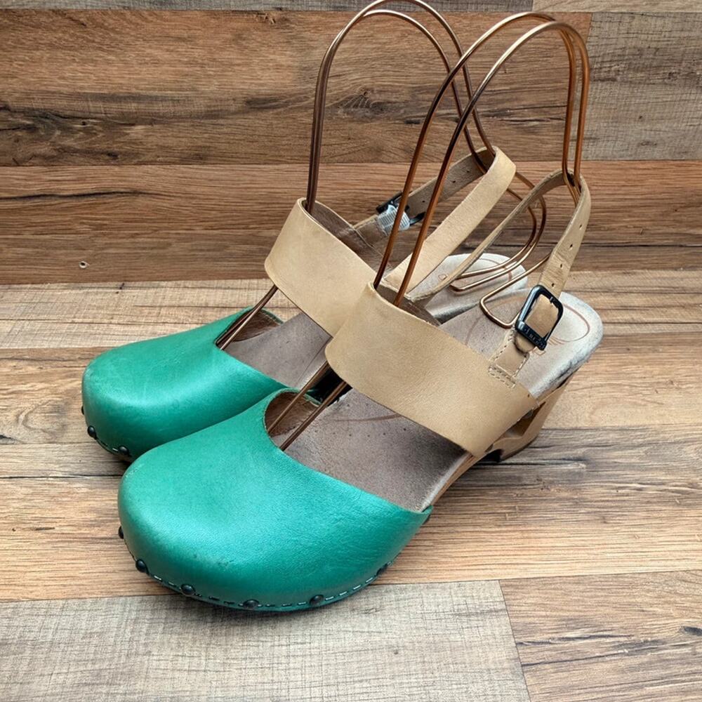 Dansko Thea Lucky Kelly  size 7.5-8 Eu38 Green Leather Combo Clog Shoes